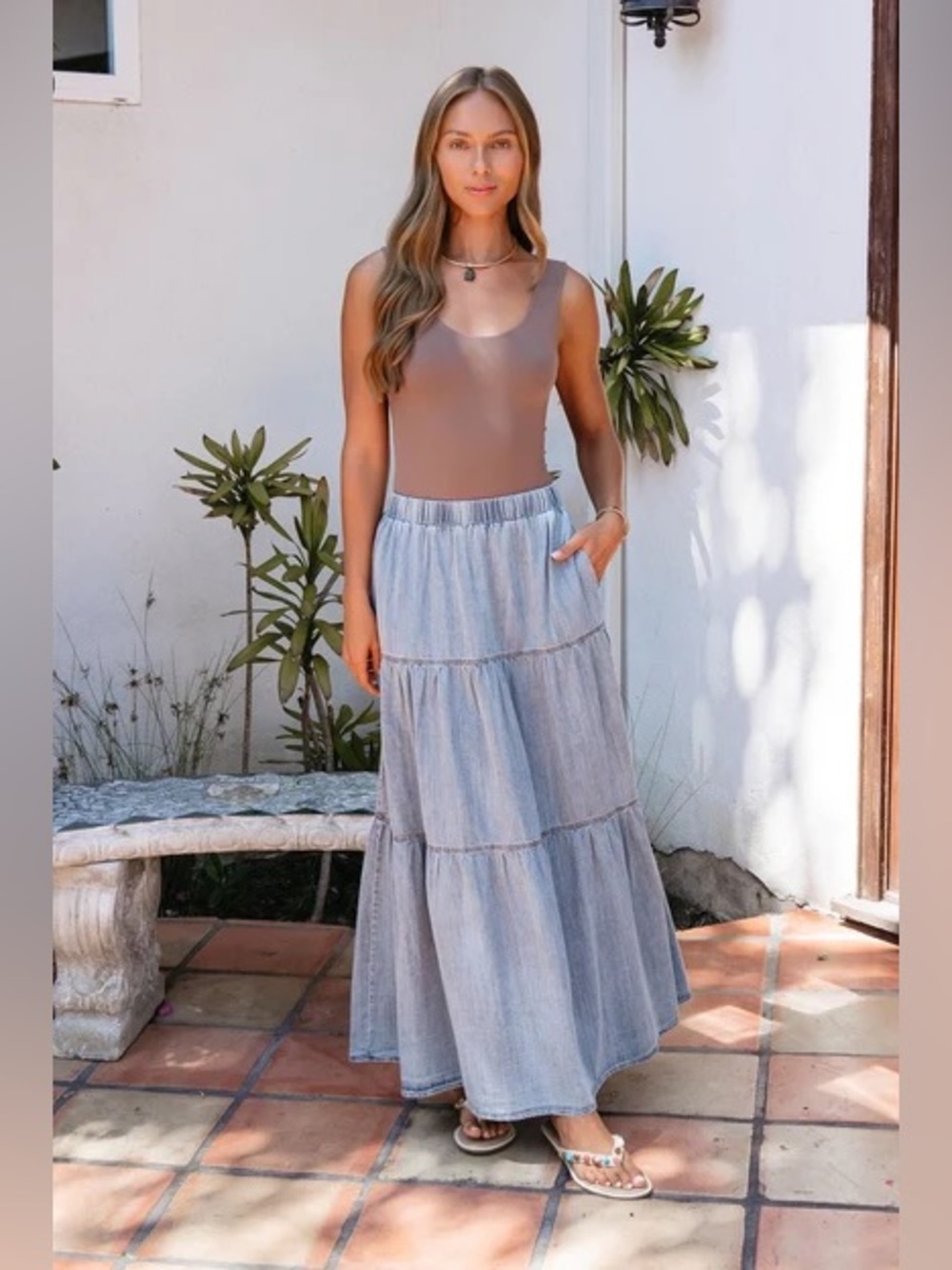 NWT Jolie & Joy Light Blue Tiered Maxi Skirt - Casual Women’s Skirt Sz M